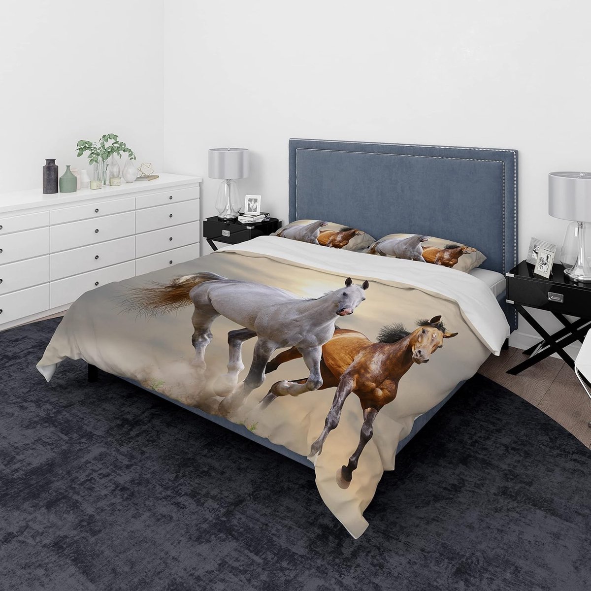 3D Print Bedding Set for Children, Animals, Horses, Bedding Set and Duvet Cover Set for Children, Boys, Teenagers (Two - ShopVlot