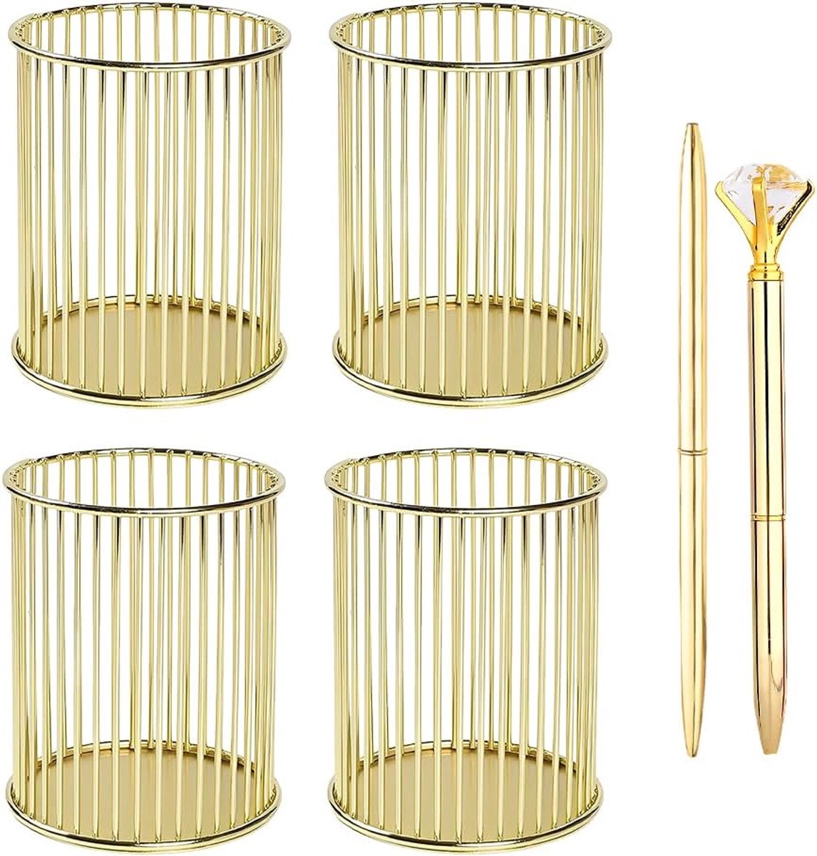 4 stuks metalen pennenhouders met 2 pennen, gouden pennenbakjes - ShopVlot