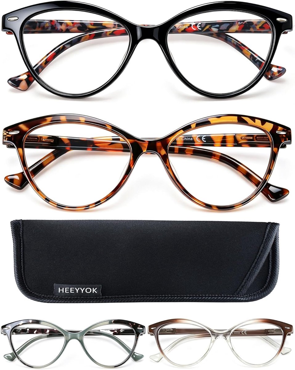 HEEYYOK Women Reading Glasses 4 Pack Cateye Readers,Beautiful Color Ladies Cat Eye Glasses for Reading Lightweigth - ShopVlot