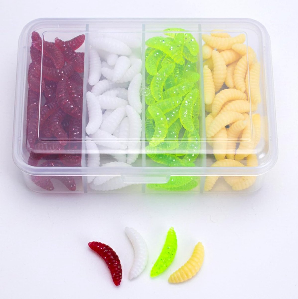 Steinn 100 Pieces Trout Bait - Artificial Maggots Fishing Bait Artificial Breadworms - 25mm 0.5g - Lure Box Set - ShopVlot