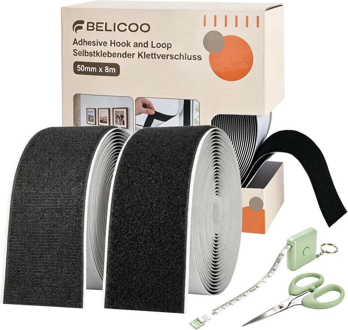 Haak en lussen tape 50mm x 8m - zware kwaliteit dubbelzijdige tape - zelfklevende strips - ideaal voor thuis en buiten - ShopVlot