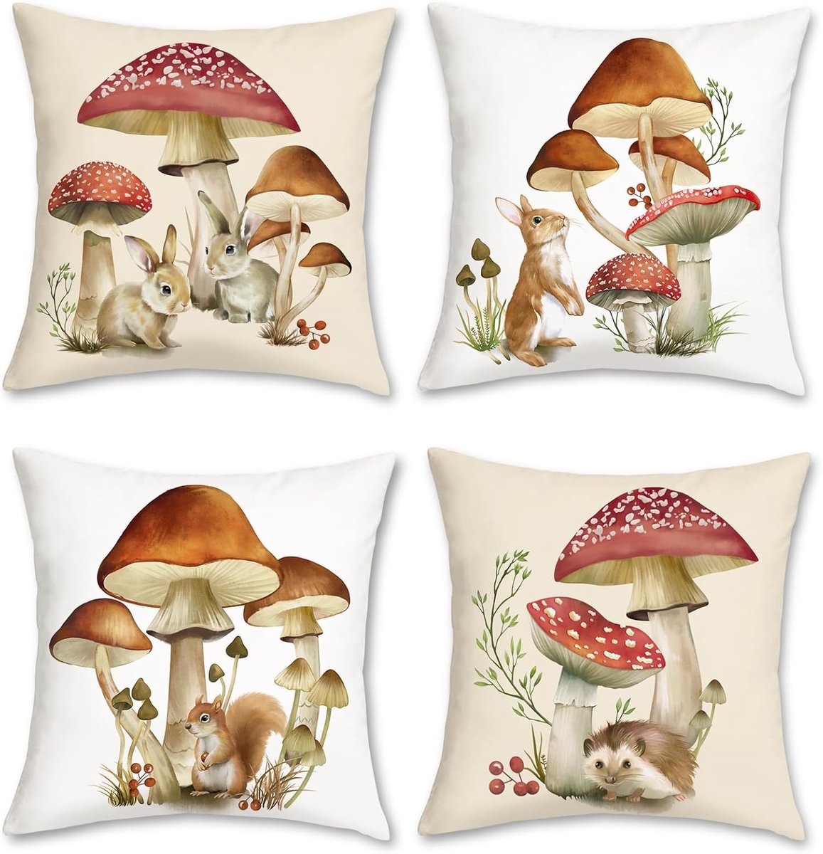 Kussenhoezen 45 x 45cm - Velours - Herfst Paddenstoelen - Gezellige inrichting voor woonkamer - ShopVlot