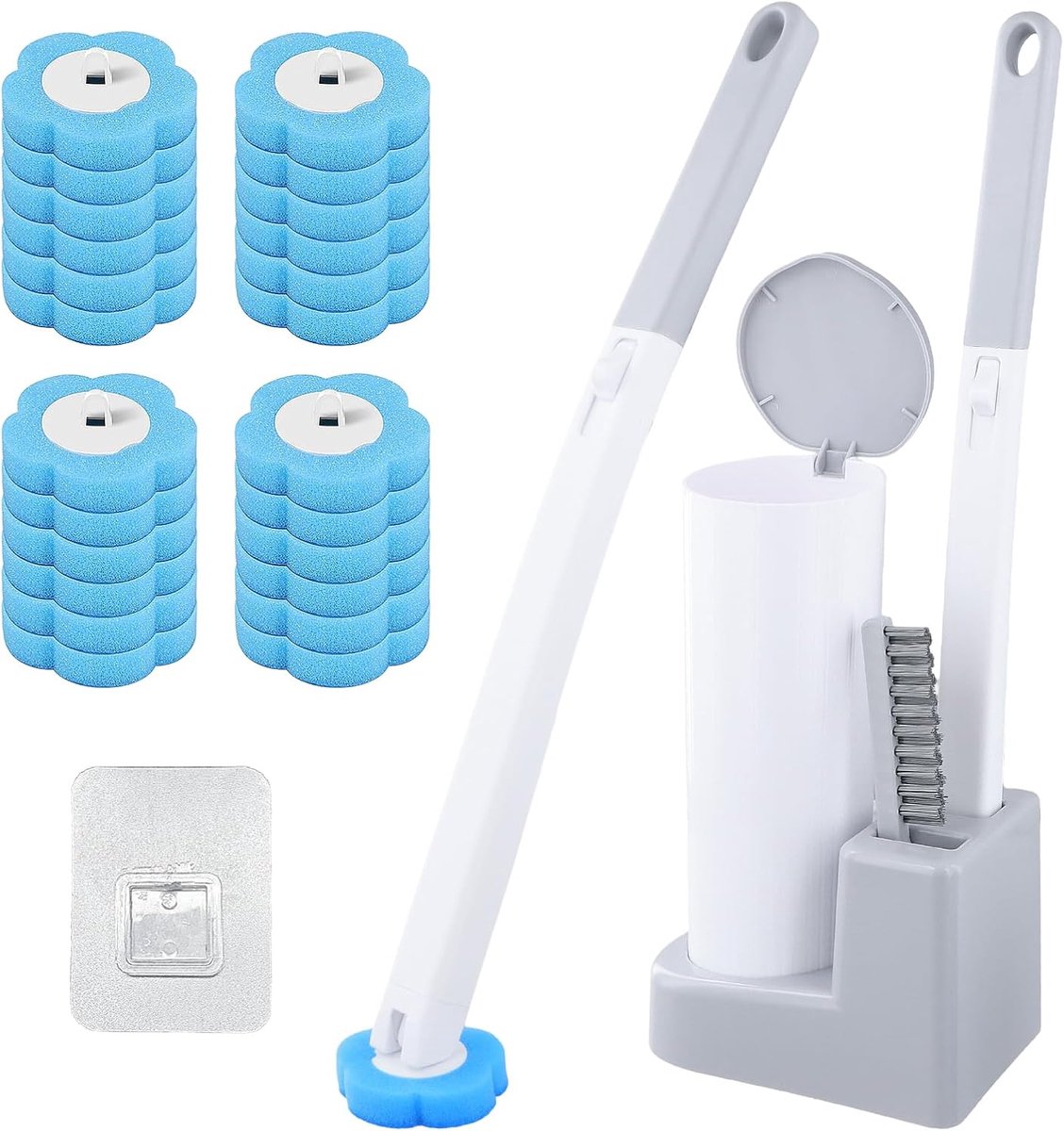 Wandreinigingssysteem met wegwerpborstelset - Toiletreinigingsborstel met 24 sponskoppen - ShopVlot