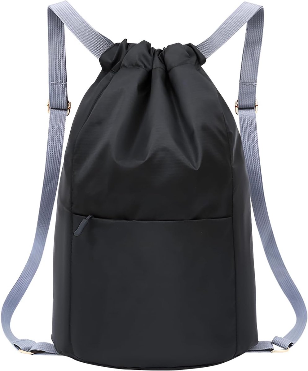 Sporttas met trekkoord - Zwart - Grote Capaciteit - Waterdicht Nylon - Voor School en Reizen