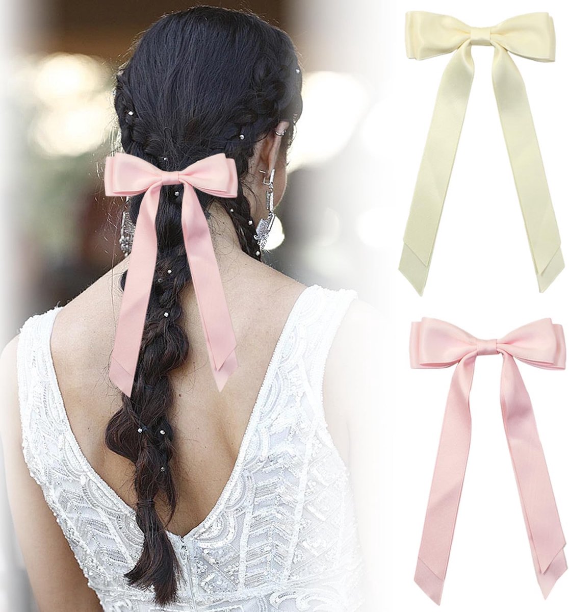 Haarstrikken set van 2 - Satijn - Roze en beige - Schattige accessoires voor meisjes - ShopVlot