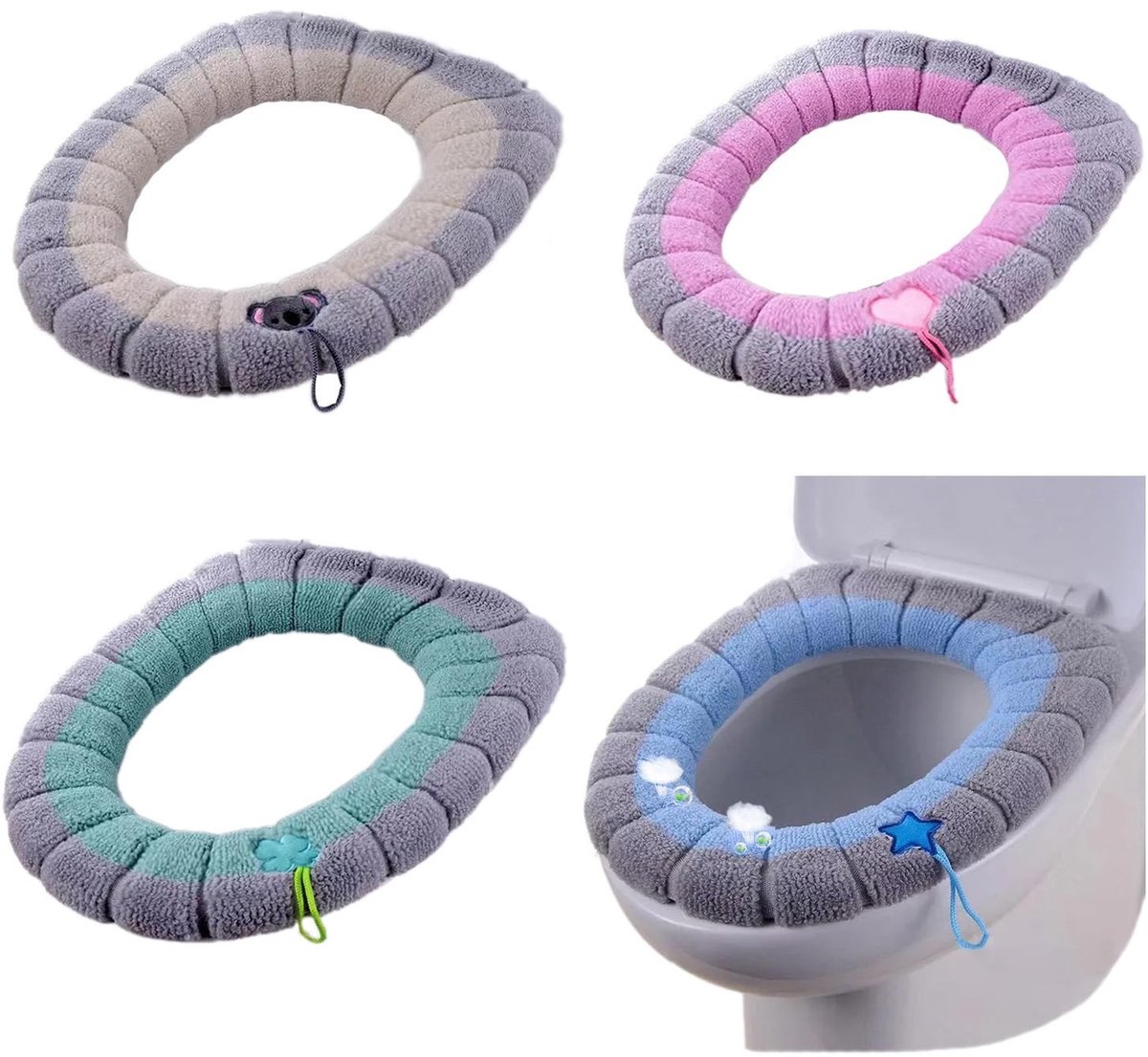 Solidchoice - Set van 4 Wasbare Toiletbril Covers voor Universele Toiletten