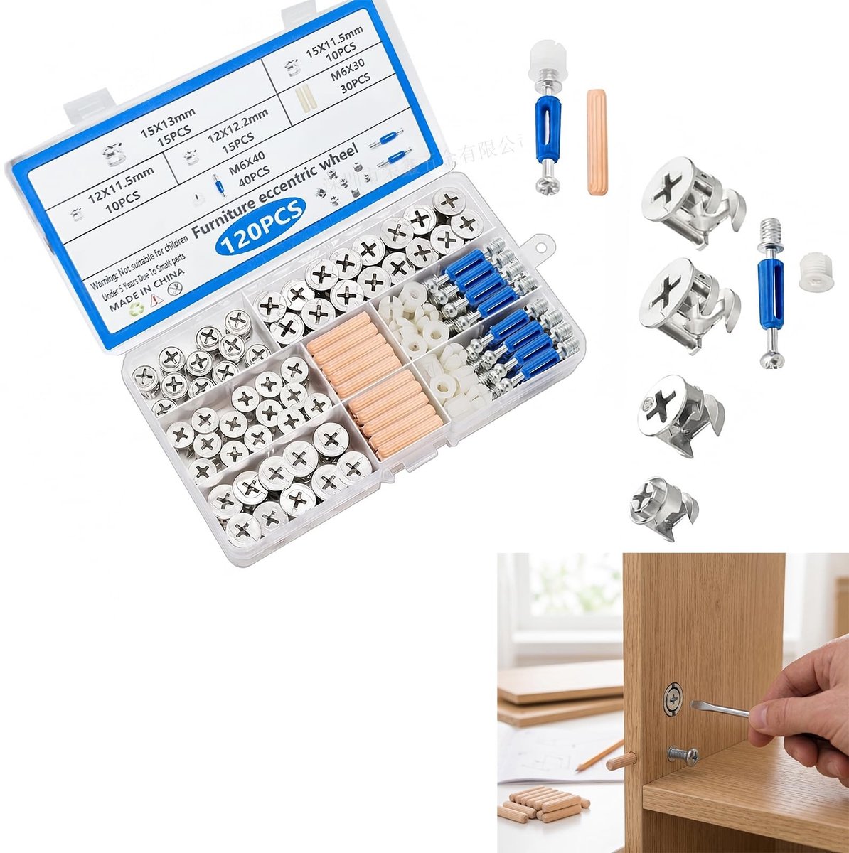Solidchoice - 3-in-1 Meubelverbinder Set van 120 Stuks voor Stabiele Constructies