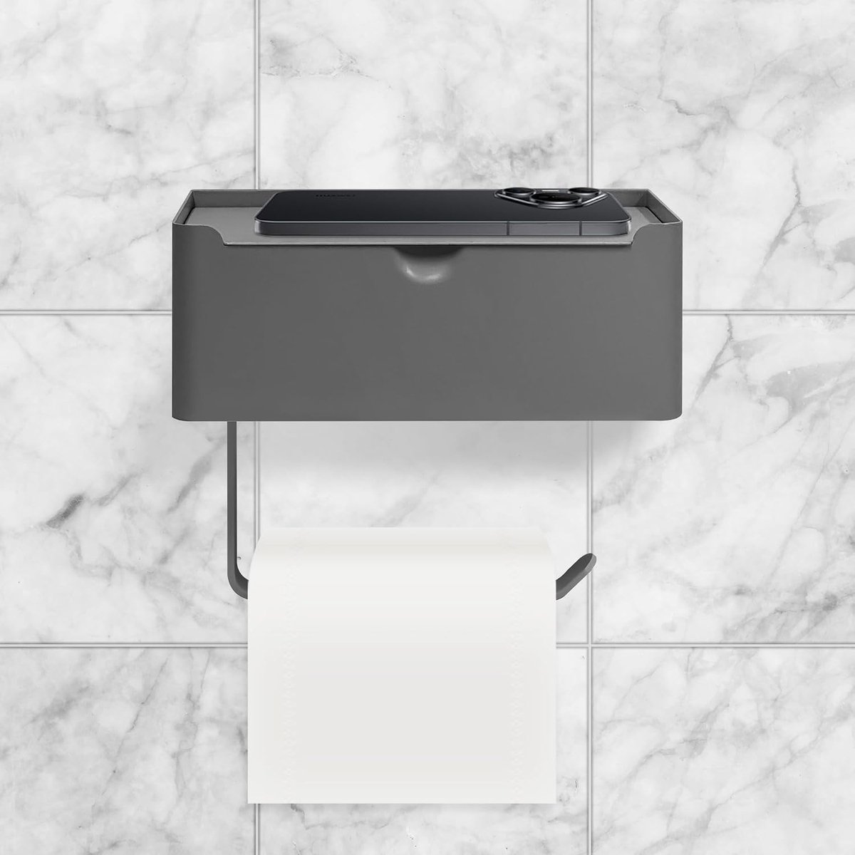 Toiletpapierhouder met opbergcompartiment - Aluminium - Zelfklevend of te boren - Ruimte voor vochtige doekjes - ShopVlot