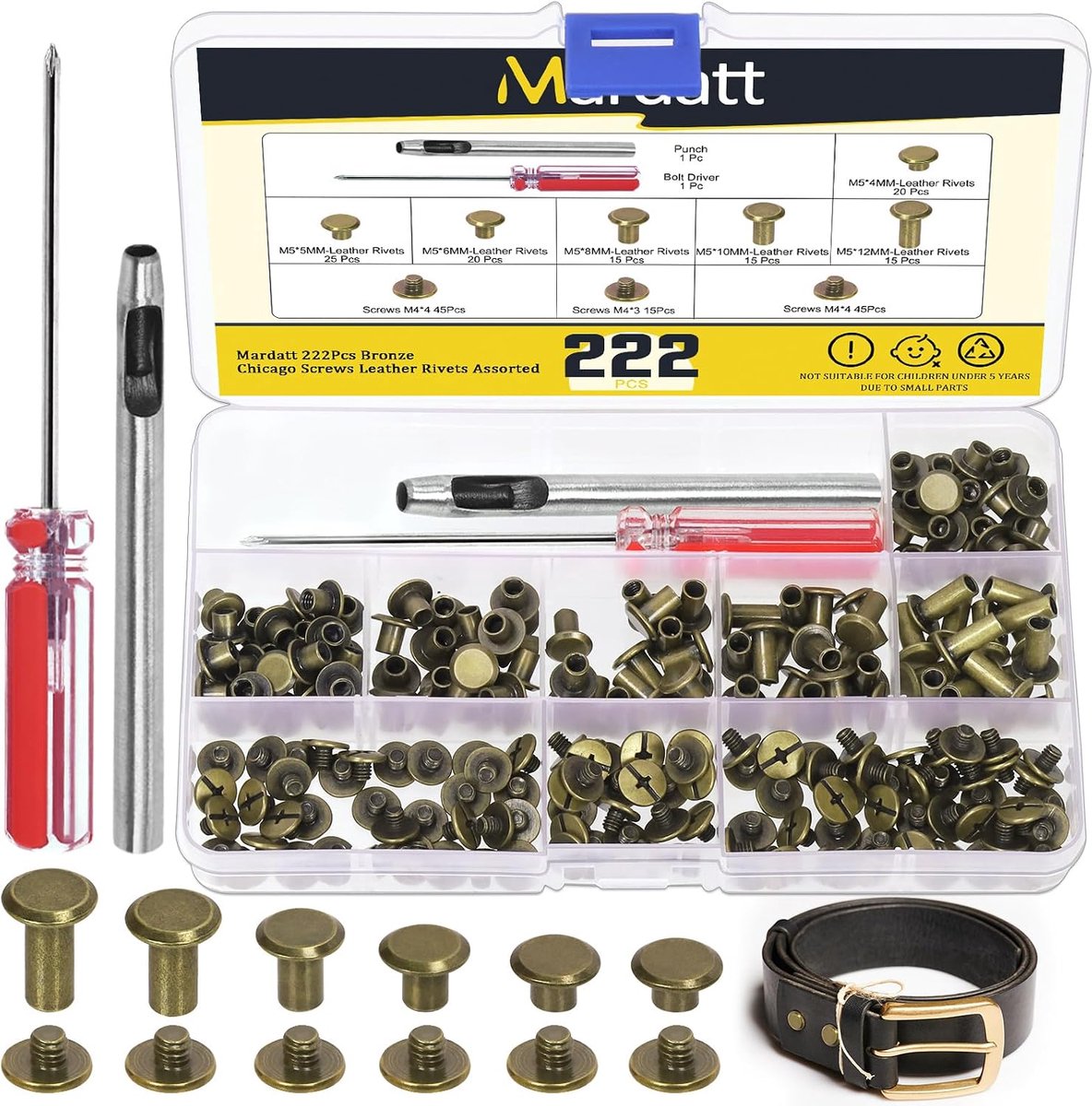Chicago schroeven set 222pcs - M5 diverse maten - met versteltool - ideaal voor leerbewerking - ShopVlot