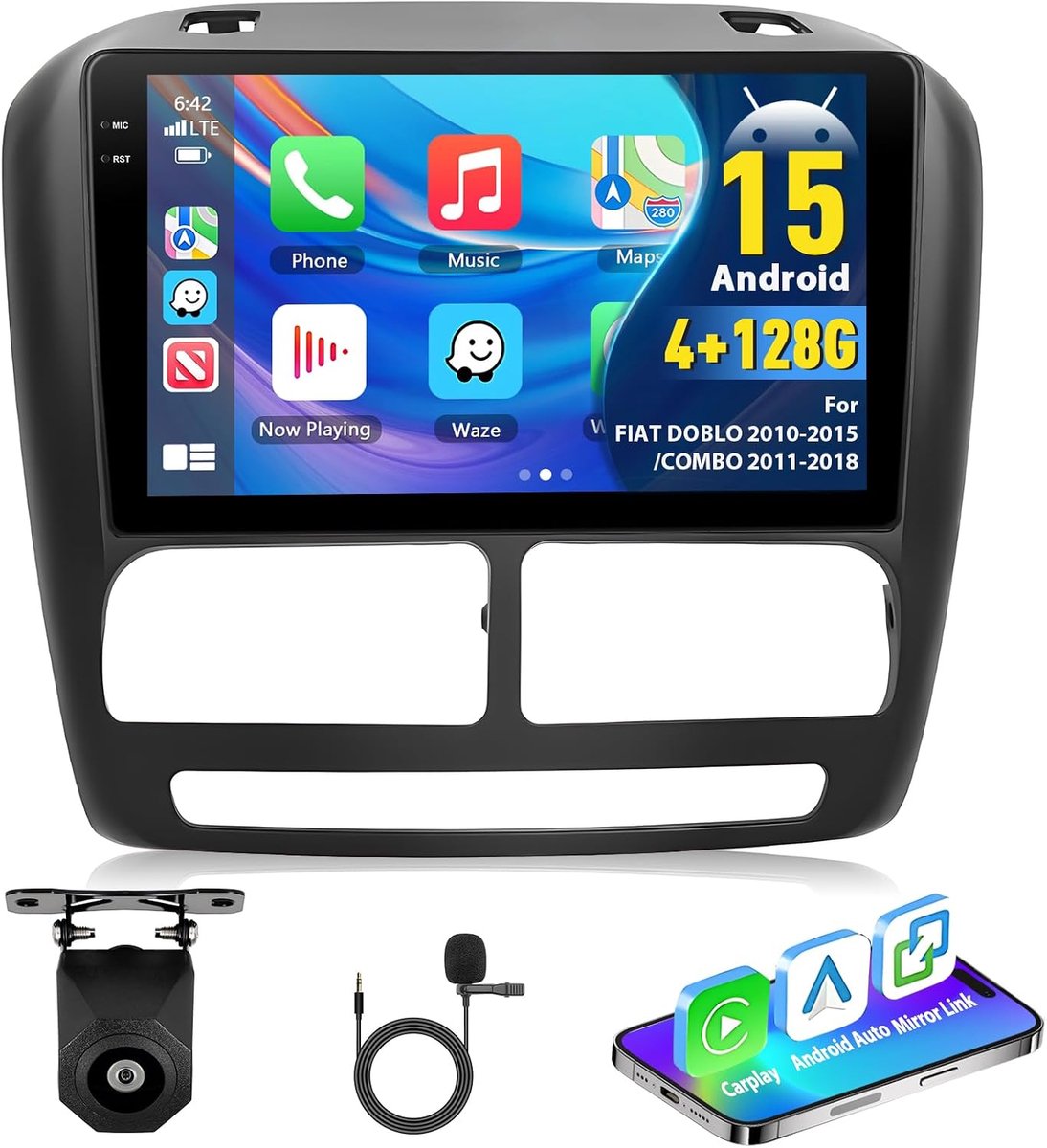 Autorradio 9 Inch - Draadloos Display Carplay/Android Auto - Bluetooth/GPS/WiFi - Voor Fiat Doblo/Combo - ShopVlot