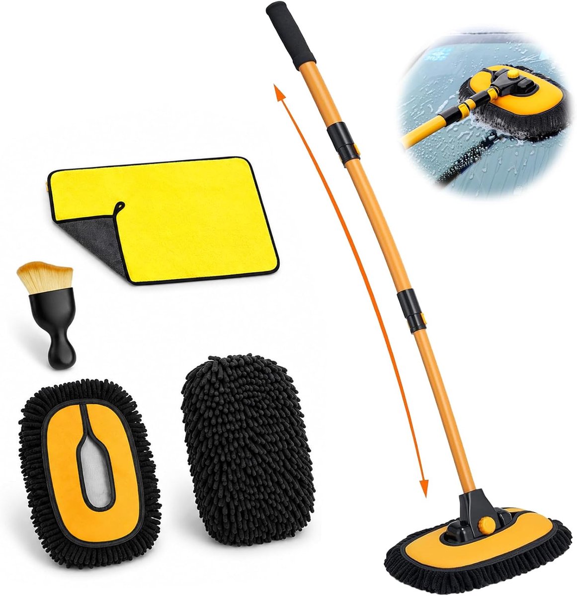Autowasborstel 15° boog - telescoopsteel - 2 dweilkoppen - ideaal voor auto en camper - ShopVlot
