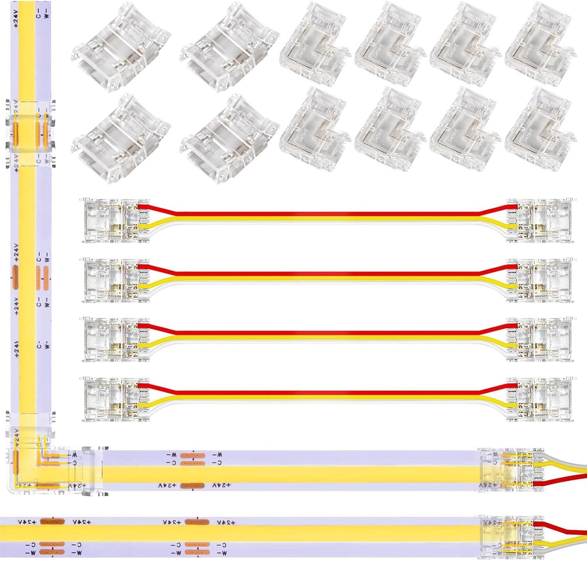 COB LED Strip Connector Kit 10mm - 3-pin aansluitset - 8 transparante connectors - Eenvoudige installatie - ShopVlot
