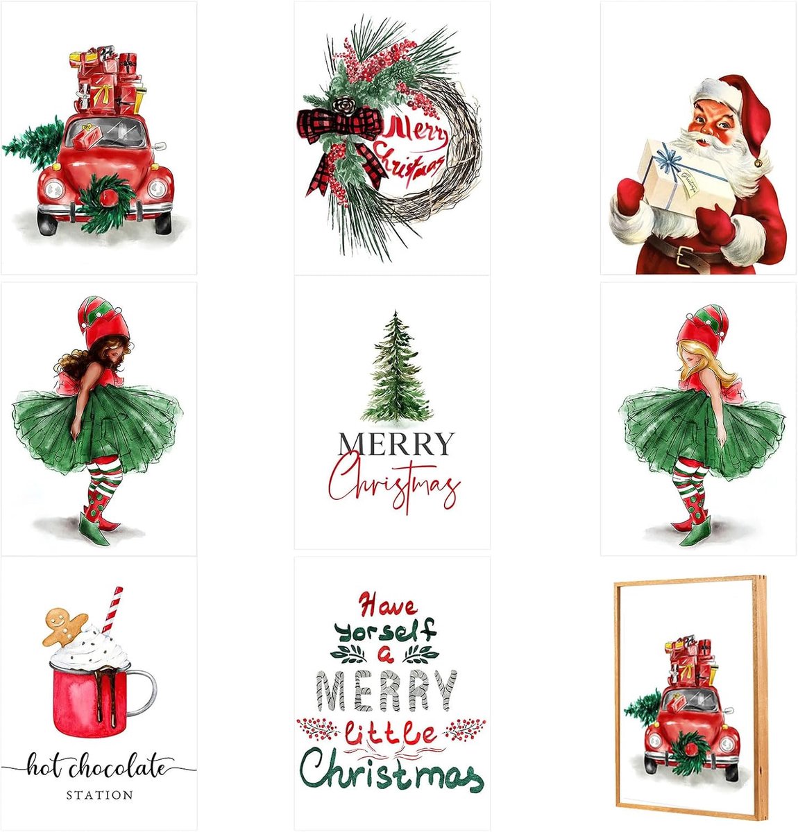 Kerstposters set van 8 - Frameloze wanddecoratie - Feestelijke patronen - Perfect voor thuis - ShopVlot