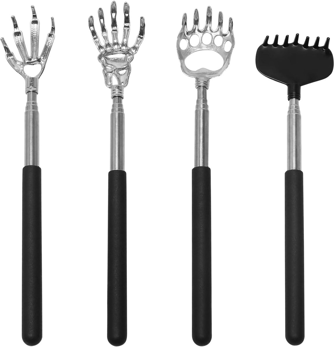 Telescopische rugkrabber - 4-delig set - RVS met rubberen handvat - Verstelbare lengte tot 66,5 cm - ShopVlot
