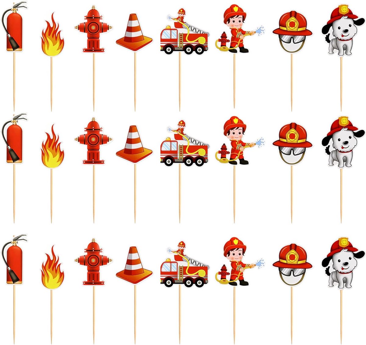 Cake decoratie brandweer thema - 24 stuks - cupcake toppers - snel en eenvoudig te gebruiken - ShopVlot