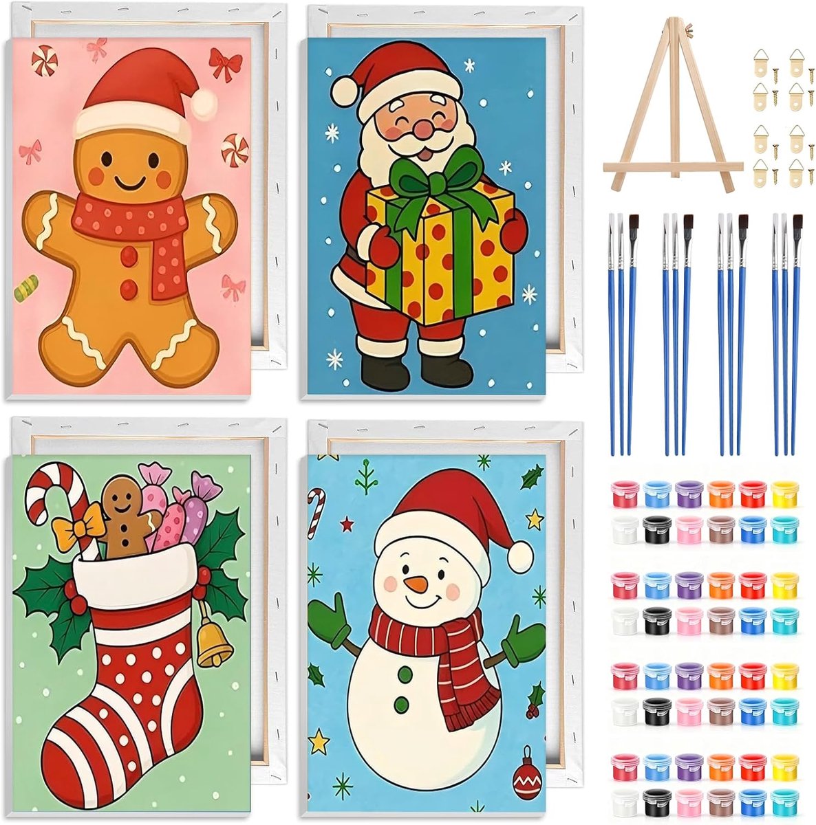 Schilderen op nummer 4 pack kerst thema - DIY schilderij met lijst - eenvoudig olieverfschilderen - ShopVlot