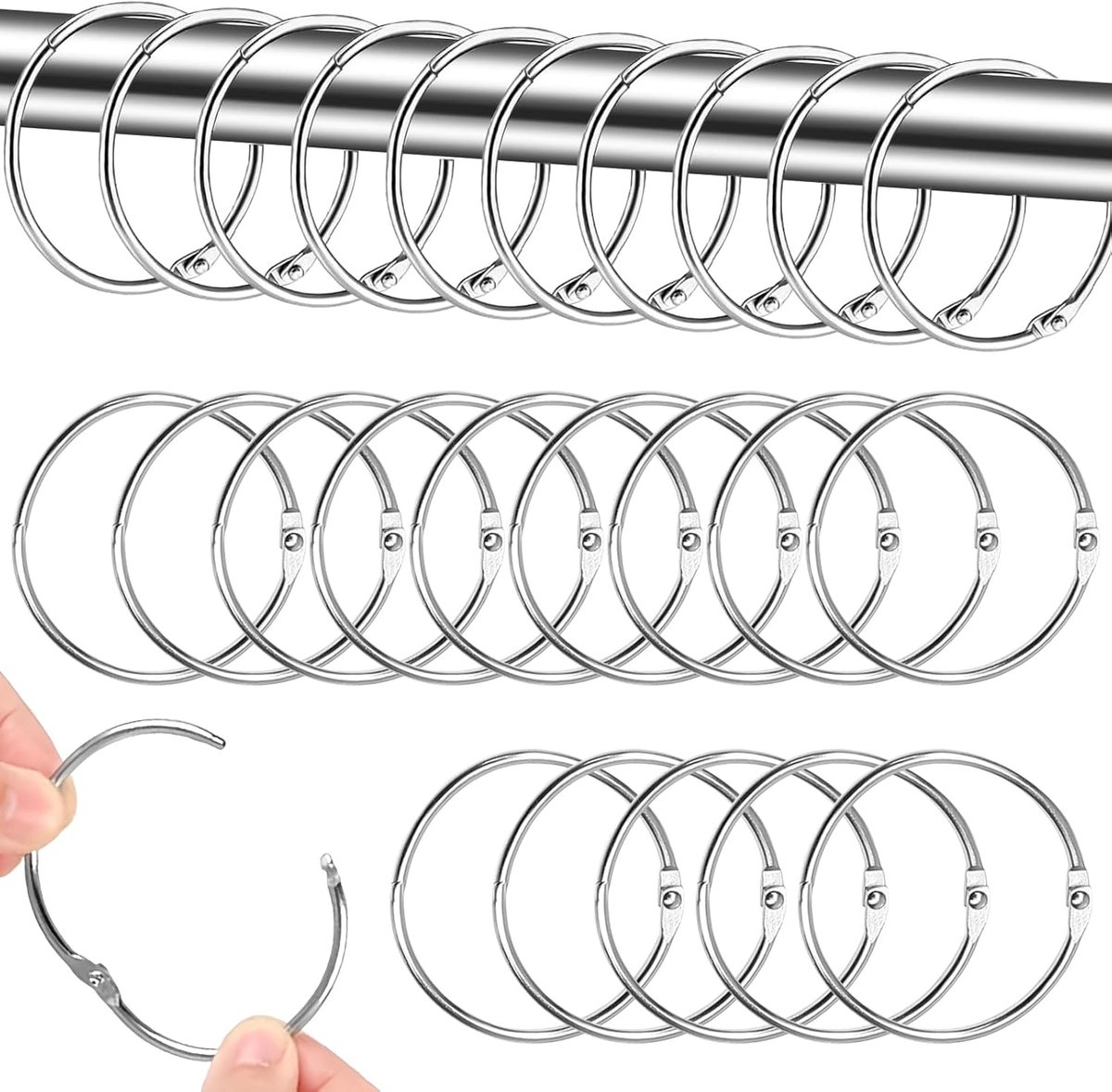 Gordijnringen 50 mm - metalen gordijnringen - zilver - ideaal voor douchegordijnen - ShopVlot