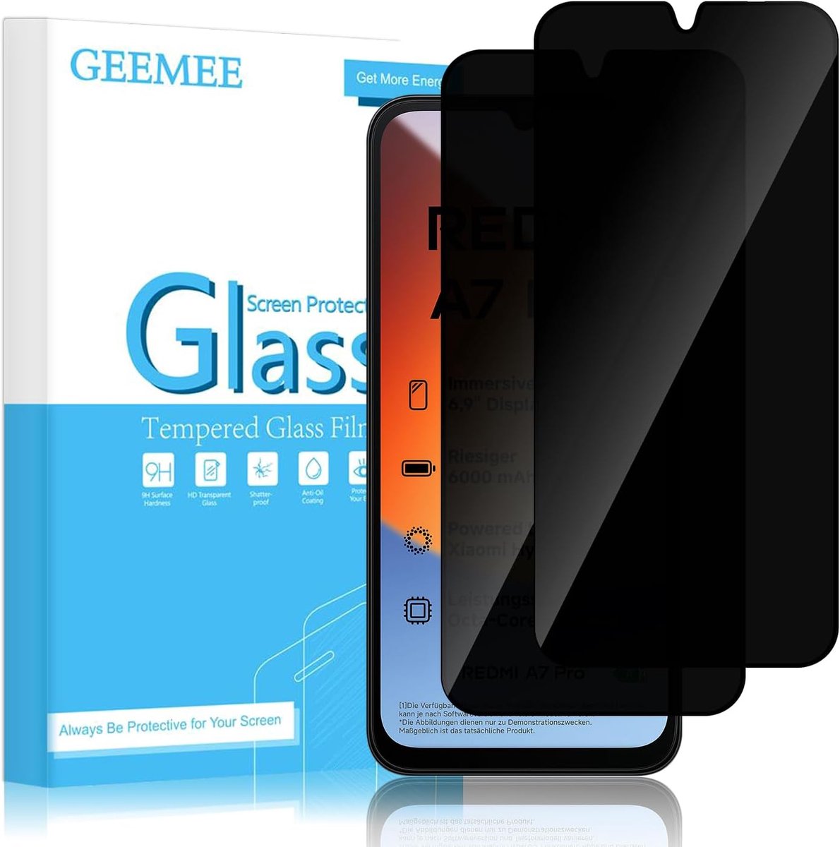 Beschermfolie, voor Redmi A7 Pro, pantserglas, inkijkbescherming, 9H hardheid, zonder luchtbellen, anti-spatten - ShopVlot