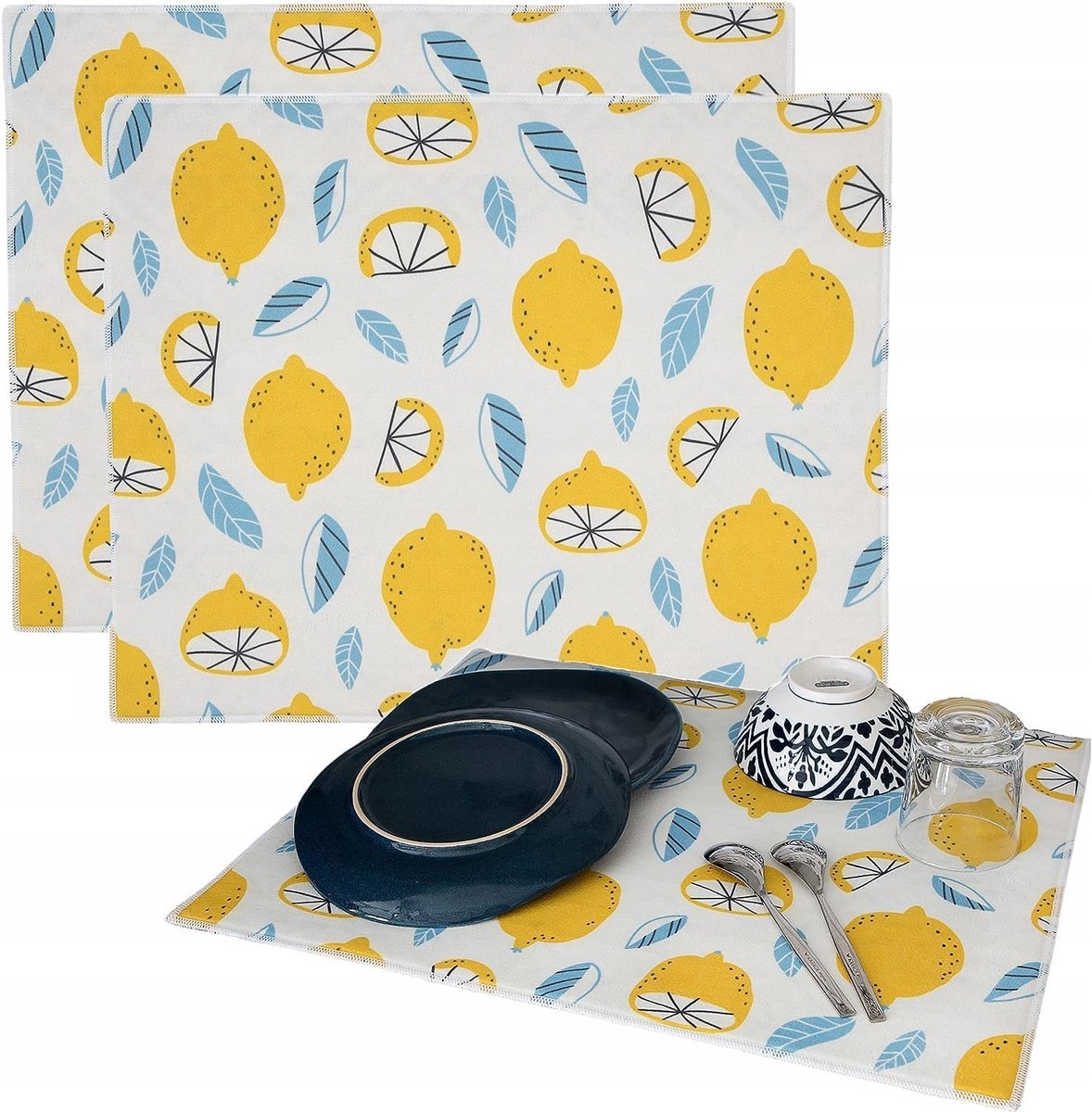 Hamur Home Set Of 2 Drying Mats, Drying Mat For Dishes, 40 X 46 Cm, Quick Drying, Sink Mat, Dishwashing Mat - ShopVlot