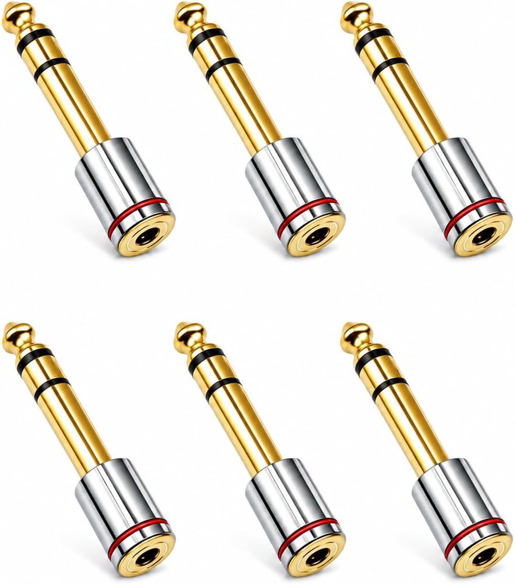 6 stuks adapter jack 6,35 mm mannelijk naar 3,5 mm vrouwelijk stereo, vergulde audio-aansluiting, adapter voor - ShopVlot