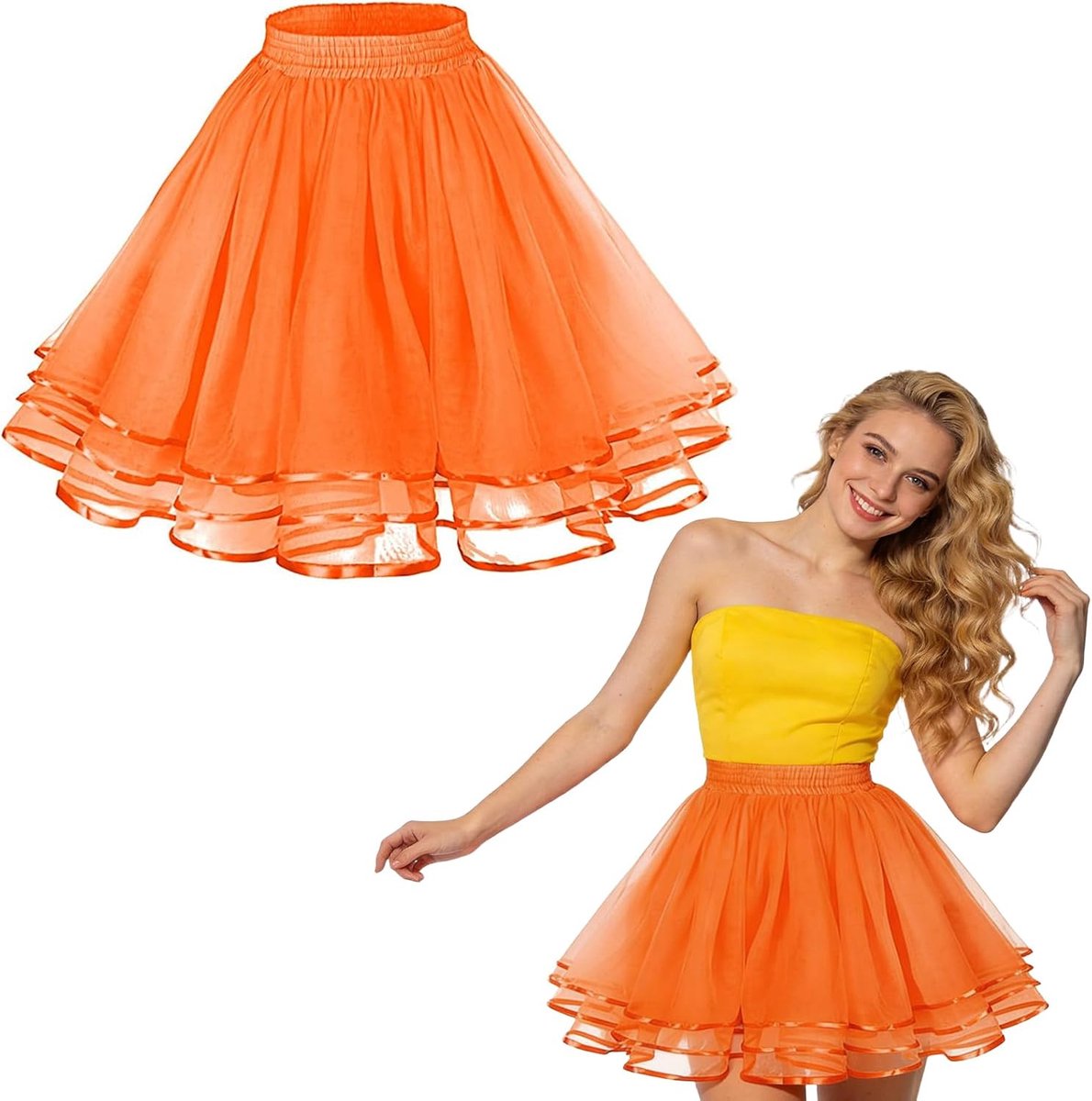 Women's Classic Tutu Skirt Orange, Elastic 3-Layer Tulle Skirt, Ballet Tulle Skirt, Petticoat Underskirt for Carnival - ShopVlot