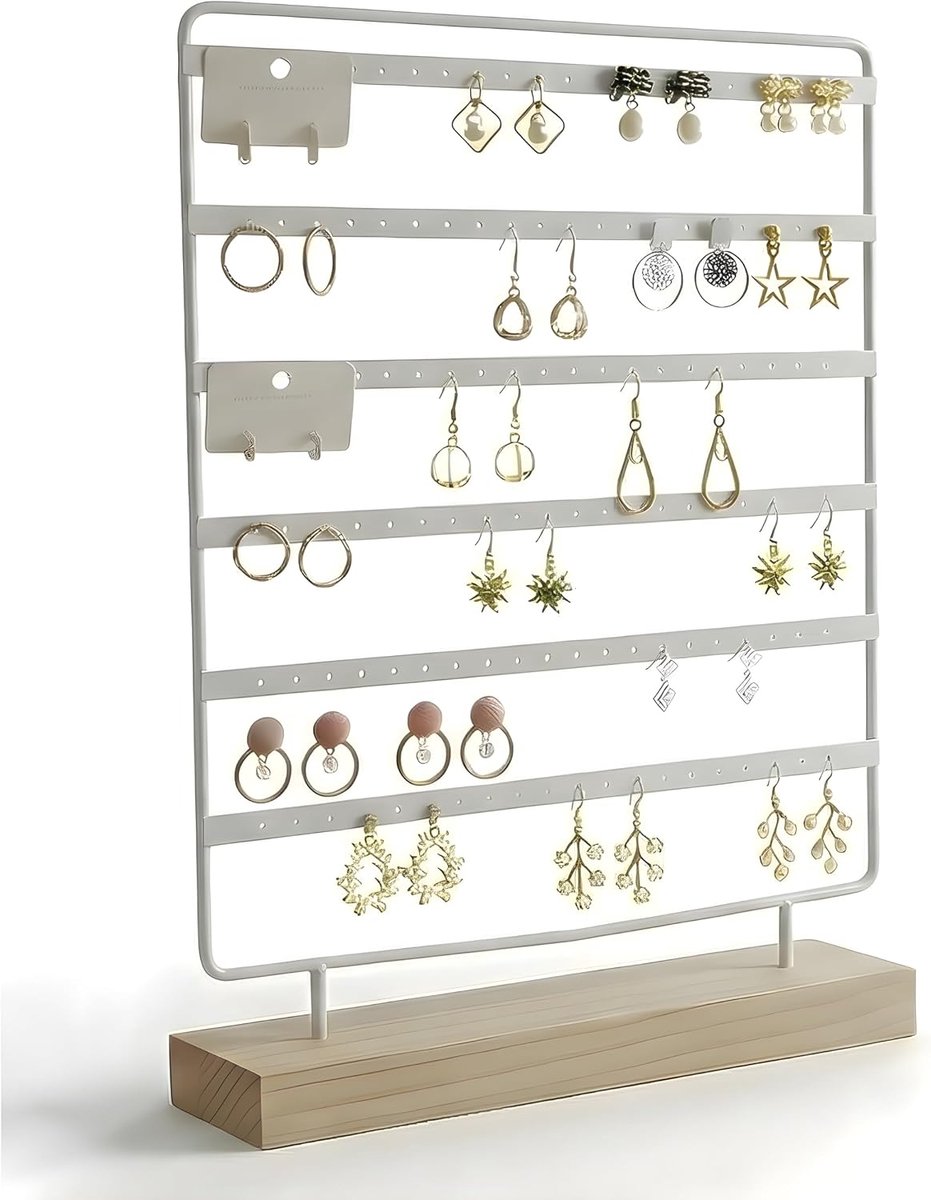 Mika Gold Earring Holder Black and White 110 Holes Jewellery Stand for Earrings, Wooden Jewellery Holder, Gold Tone - ShopVlot