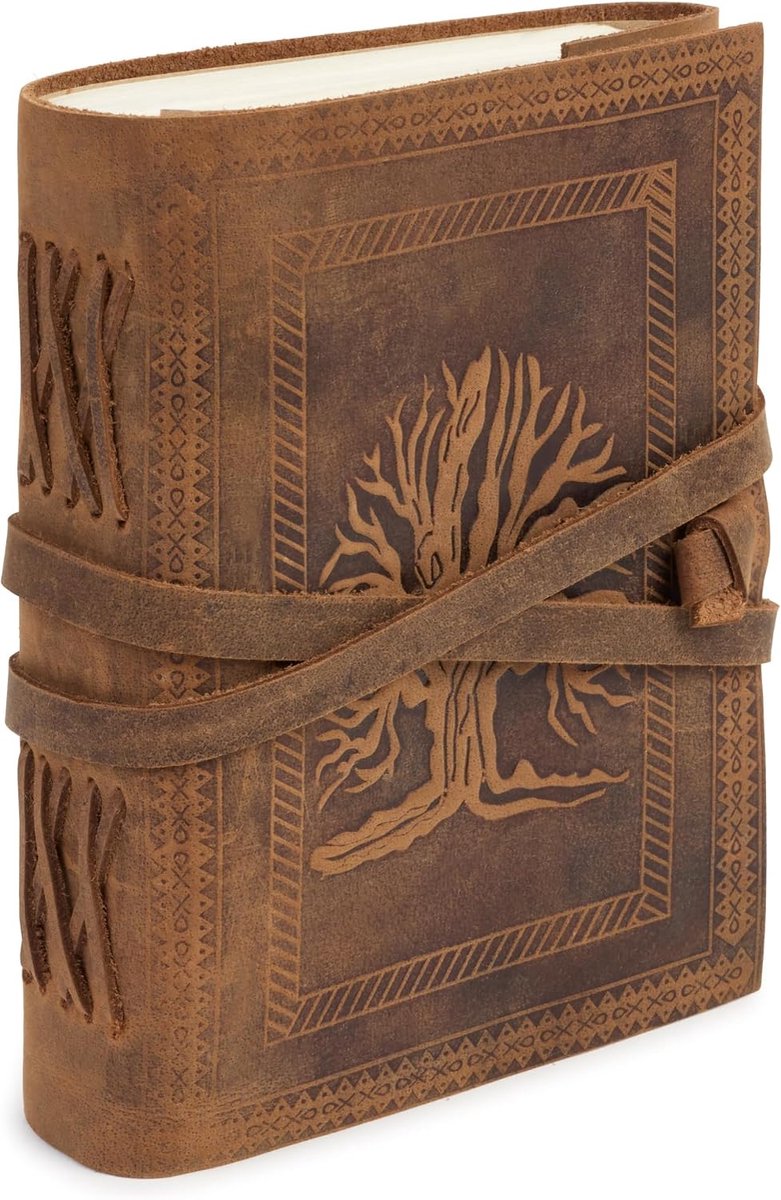 Leather Notebook with Tree of Life and Blank Leaves, Ideal as a Travel Journal, Leather Journal and Beautiful Notebook - ShopVlot