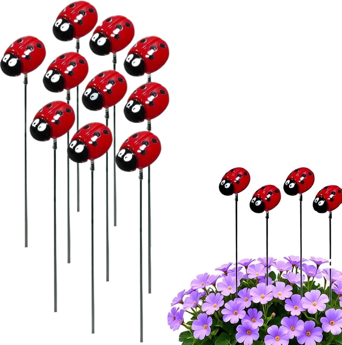 DHER Set van 10 lieveheersbeestjes tuinstekers tuindecoratie insectenpalen - ShopVlot