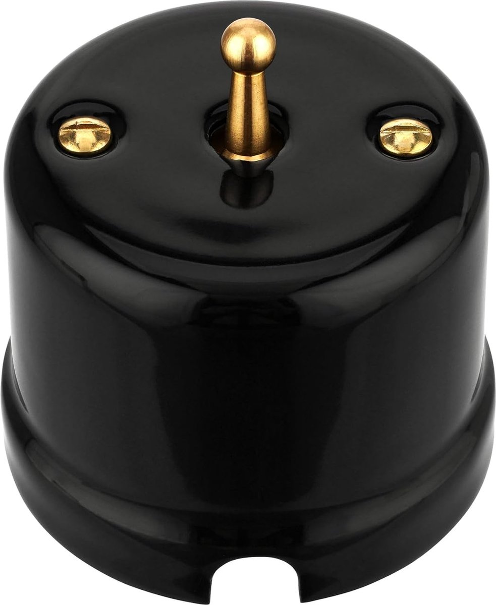 Opbouw porselein Retro Toggle Brass schakelaar, wisselschakelaar, all-in-one, serie QR1 zwart - ShopVlot
