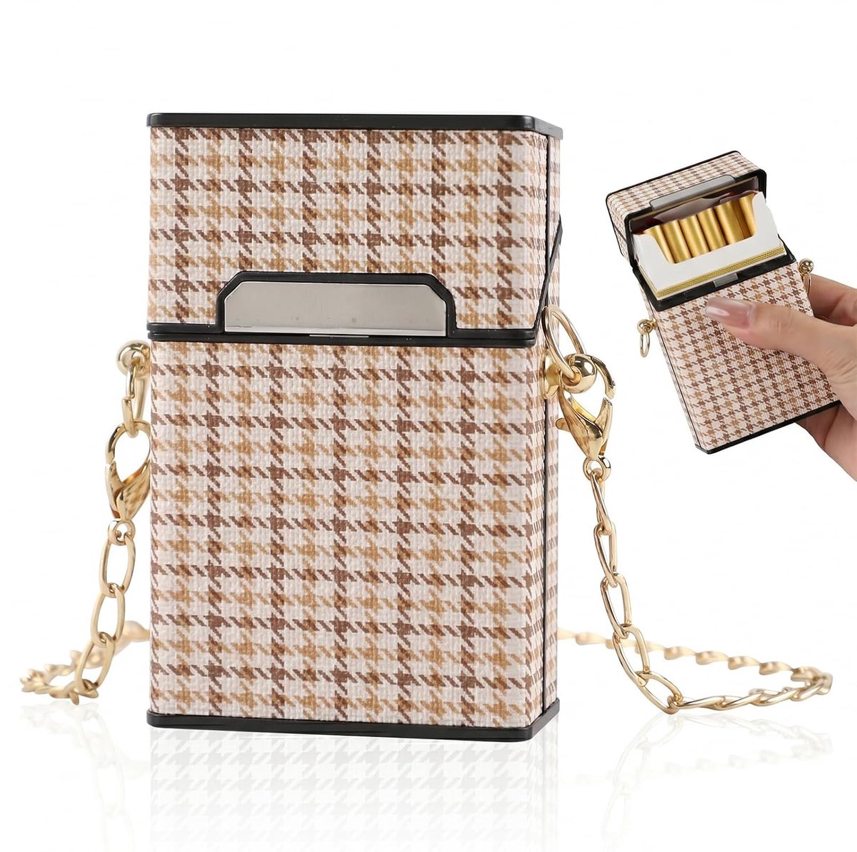 Cigarette Case, Cigarette Case, Moisture-proof Leather Cigarette Case for 20 Slim Cigarettes with 1 Gold Chain Women's - ShopVlot