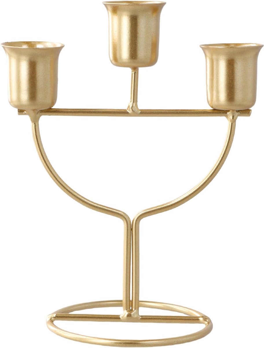 Metalen kandelaar, 3-armige gouden kandelaar, retro kandelaar, decoratieve kandelaar voor diner, diner bij kaarslicht - ShopVlot