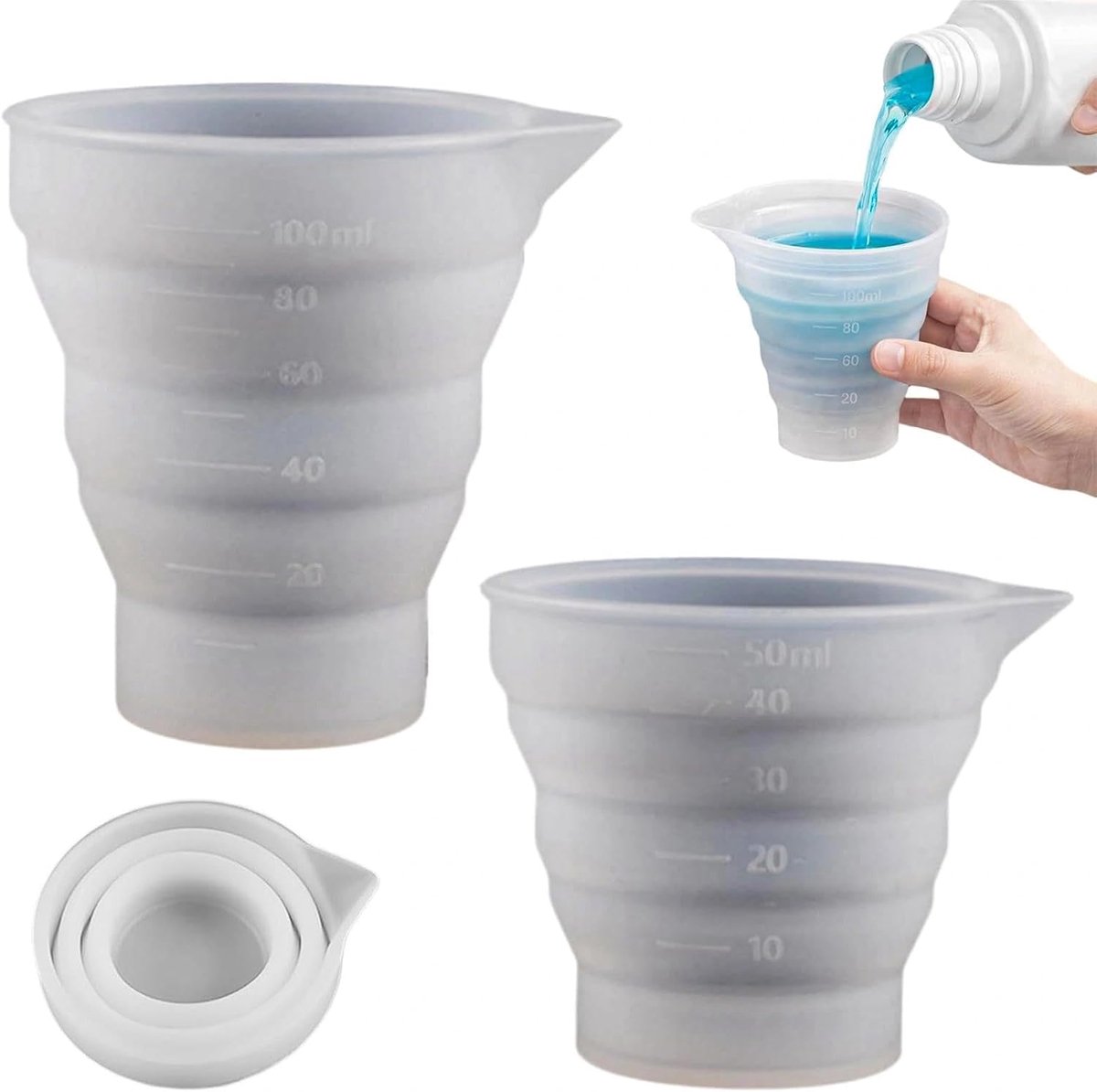 Maatkannen 2 Pack 50 ml + 100 ml - Opvouwbare siliconen - Wasmiddeldispenser - Perfect voor wasmachine - ShopVlot