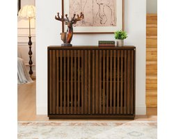 OKWISH Dressoir - Middeneeuws-modern - 2 Deuren - Met 2 Kabelopeningen - Vintage Opbergkast Voor Woonkamer, Hal En Eetkamer - Walnoot - 99 Cm