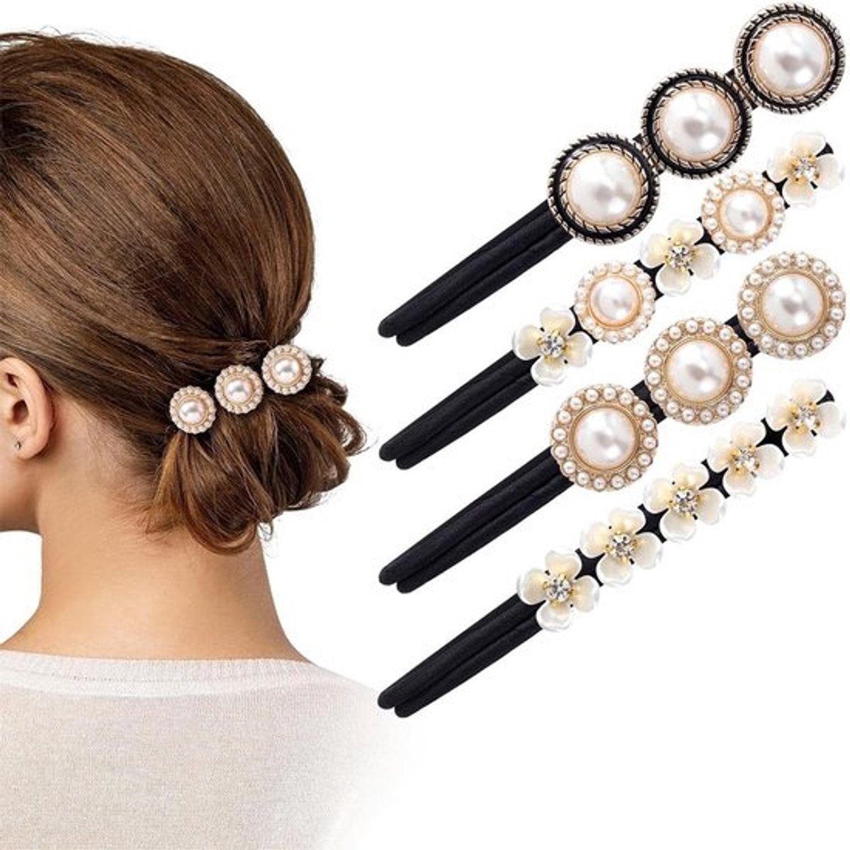 Haarknotmaker 4 Stuks - Donut Haarknotmaker - Magische Haarknot - Haarstuk met Clip - Haarstyling Gereedschap - Lichtgewicht en Flexibel