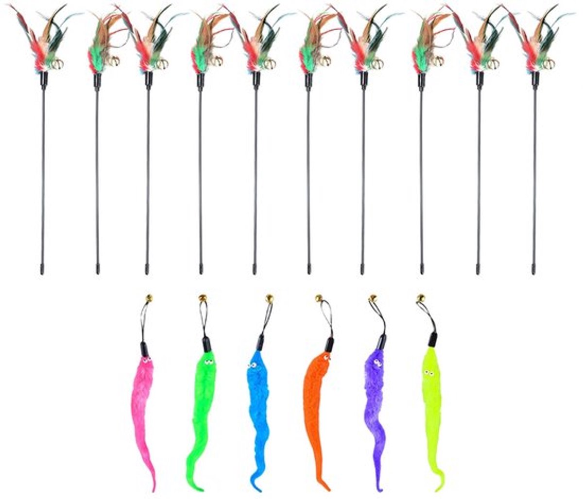 Katten Speelgoed Set - 10 Stuks Grappige Kattensticks - 6 Stuks Kattenbugs - Duurzaam Materiaal - Interactief Speelgoed - Geschikt Voor Dierensporten