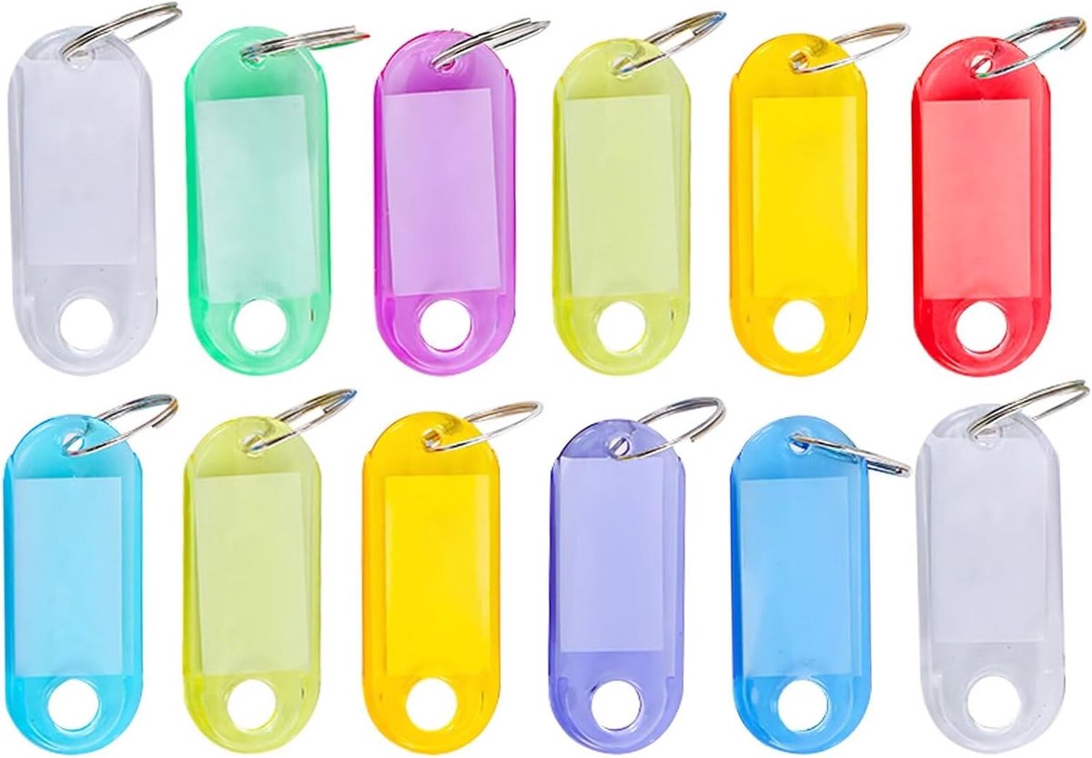 Schrijfbare Sleutelhangers 12 Stuks - Robuust Plastic - Met Labels - Ideaal voor Huis en Kantoor - ShopVlot