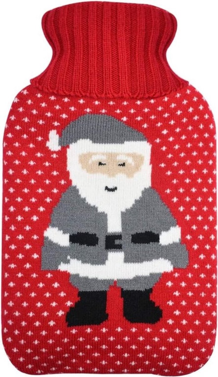 Warmwaterfleshoes Gebreid - Isolatie - Kerstman Thema - 2L Compatibel - Kous Vuller - Perfect Cadeau voor Winter - Warmwaterkruikhoes