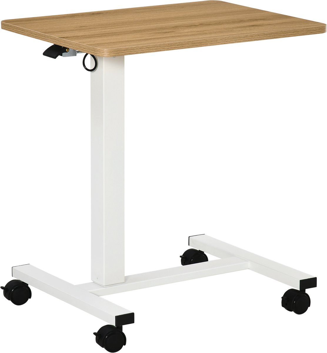 In hoogte verstelbare Laptoptafel 65x48 cm - Bureautafel Met Gasveer En 4 Wielren Natuur Wit
