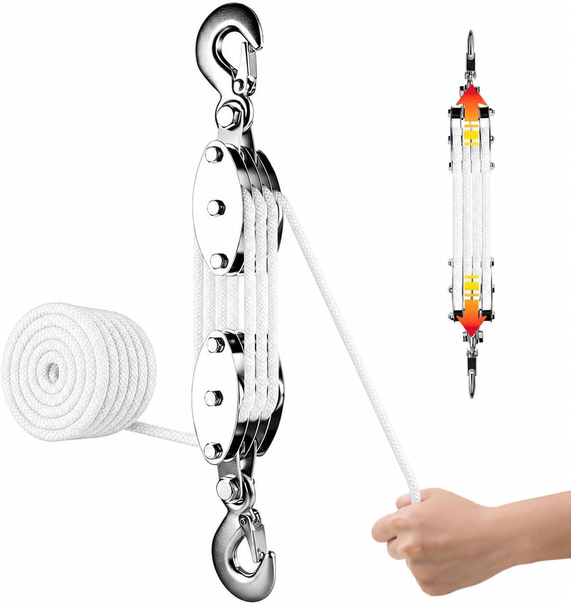katrol zware belasting 4400 LB met nylon touw (wit) - ShopVlot
