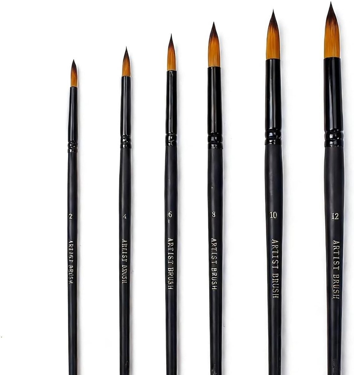 Set van 6 Aquarelpenselen - Diverse Maten - Hoogwaardig Nylon - Voor Kunstenaars en Schilderliefhebbers