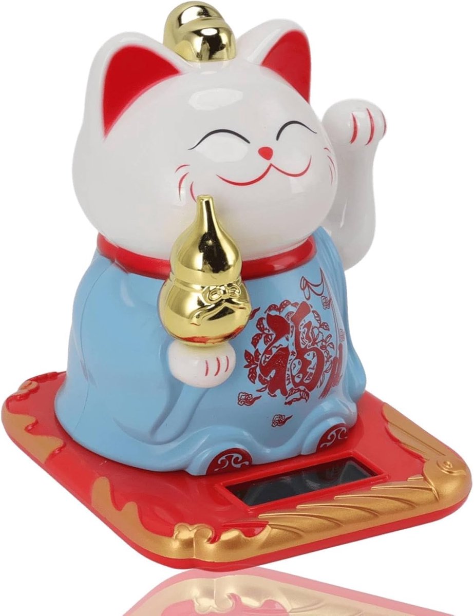 Pennant lucky cat with poor, solar lucky cat, good luck, wealth, inviting cats, cute pennant cat, happy Feng-Shui cat - ShopVlot