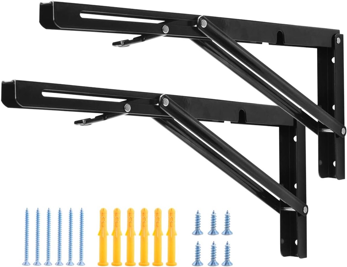 YUMORE Foldable Shelf Brackets 400mm Black Folding Bracket Heavy Duty - ShopVlot