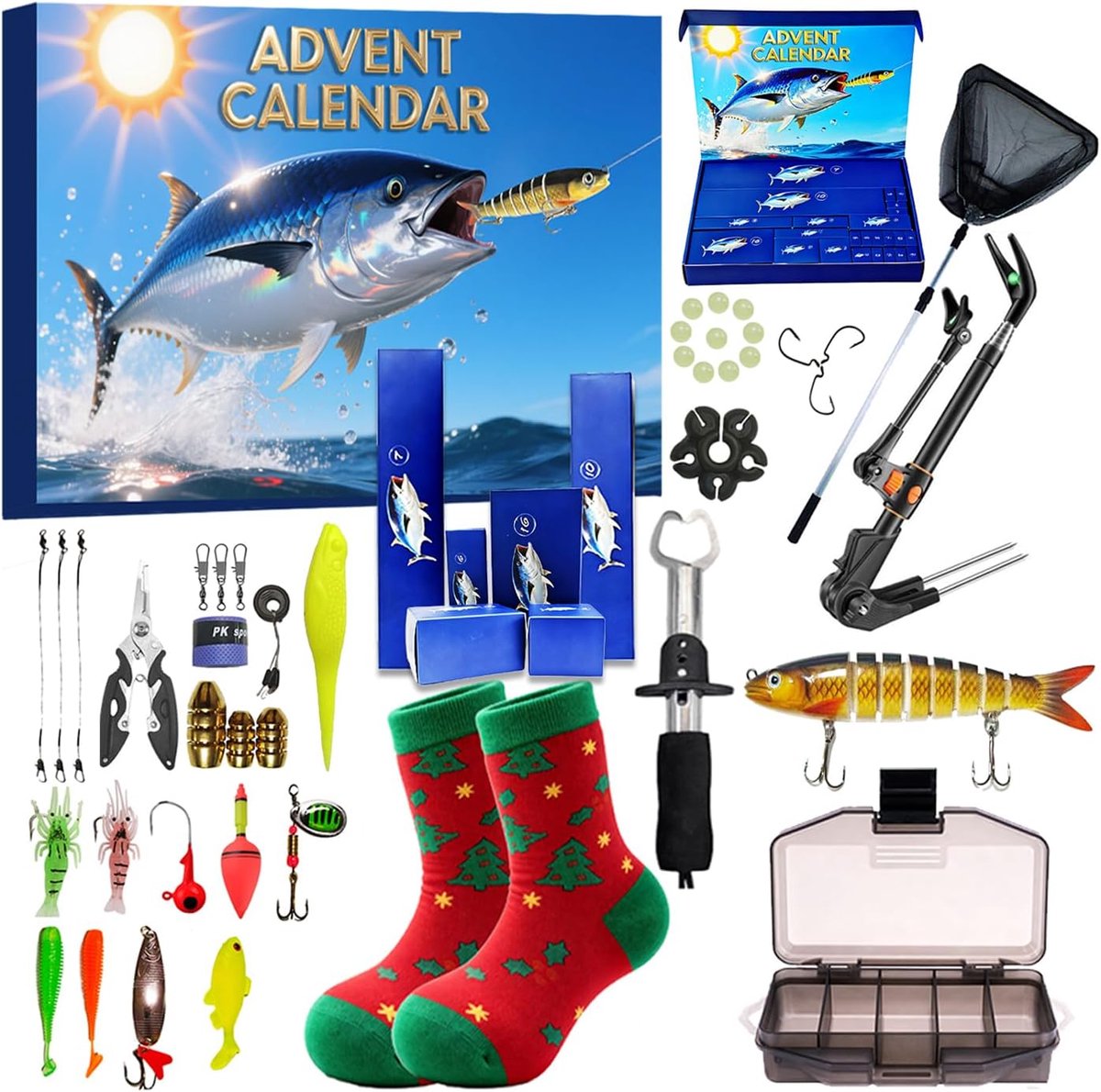 Hengeladventskalender voor volwassenen, mannen, tieners, jongens, visgereedschap, accessoireset, aftelgeschenken, 24 - ShopVlot