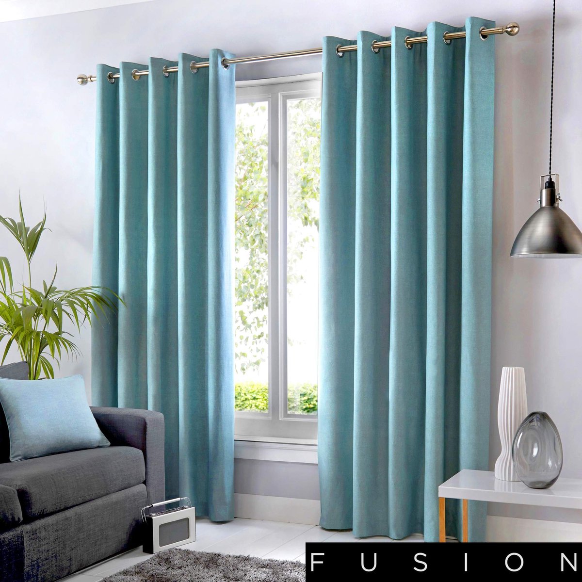 Solidchoice - Fusion Gordijnen Duck Egg Blauw - 100% Katoen met Oogjes 117 x 229 cm