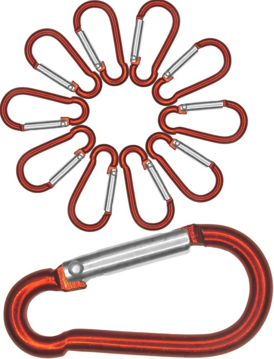 Aluminium carabiners 4 cm - set van 10 - roestvrij - ideaal voor het bevestigen van uitrusting - ShopVlot
