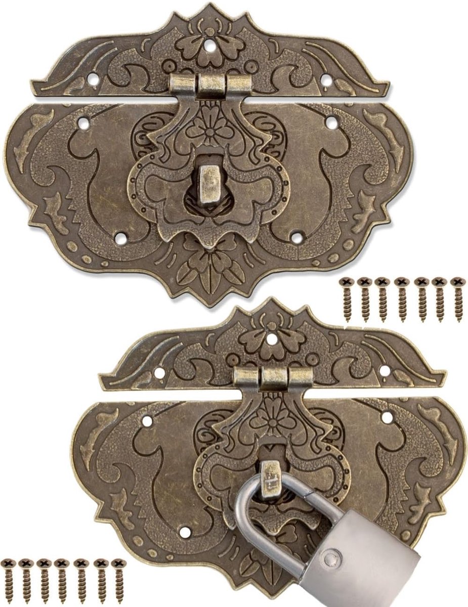 Antieke sluitingen 95 x 73 mm - ijzer-bronzen look - set van 2 - ideaal voor meubels en kisten - ShopVlot