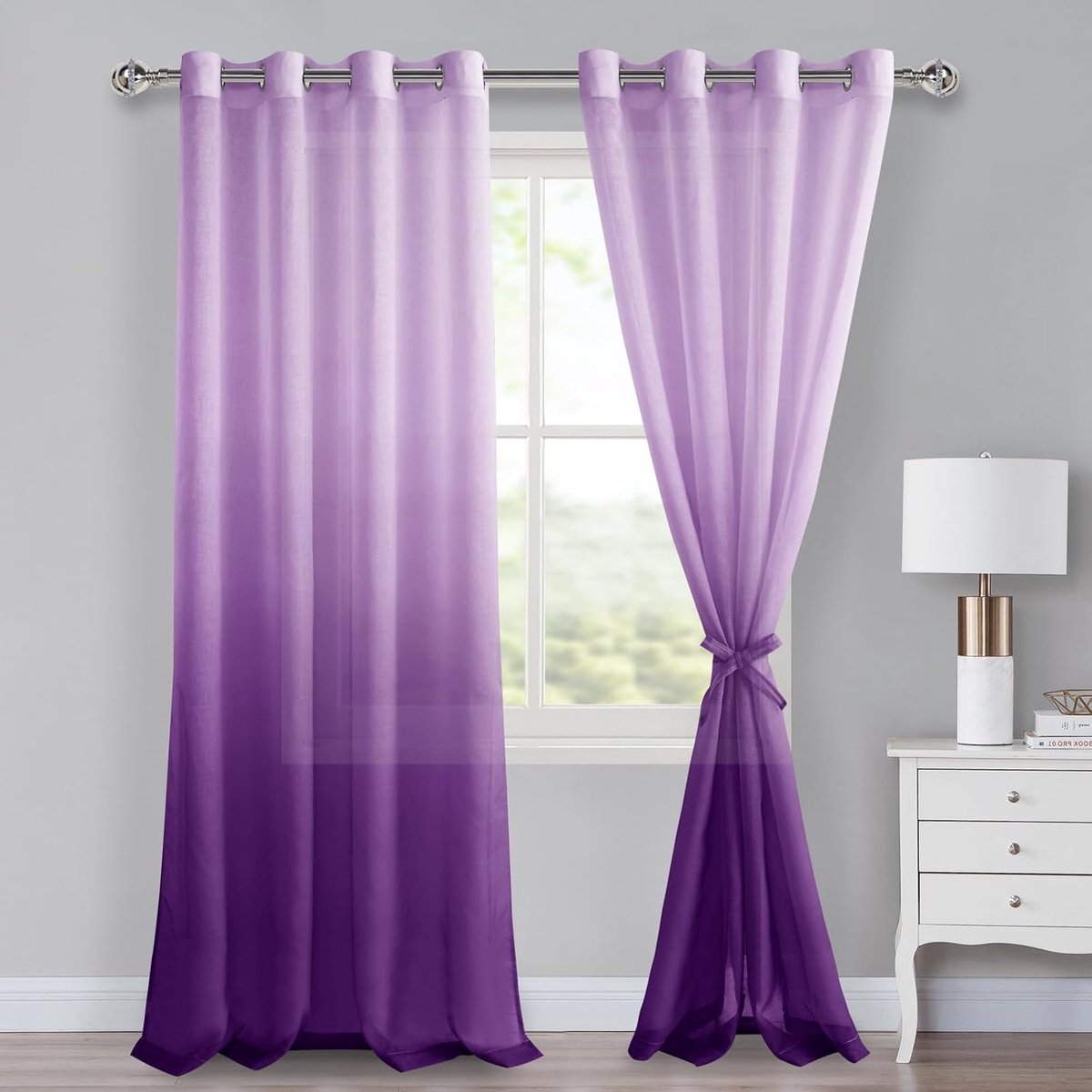 Ombre gordijnen 245 x 140 cm - kleurverloop paars - oogjes - creëer sfeervolle verlichting - ShopVlot