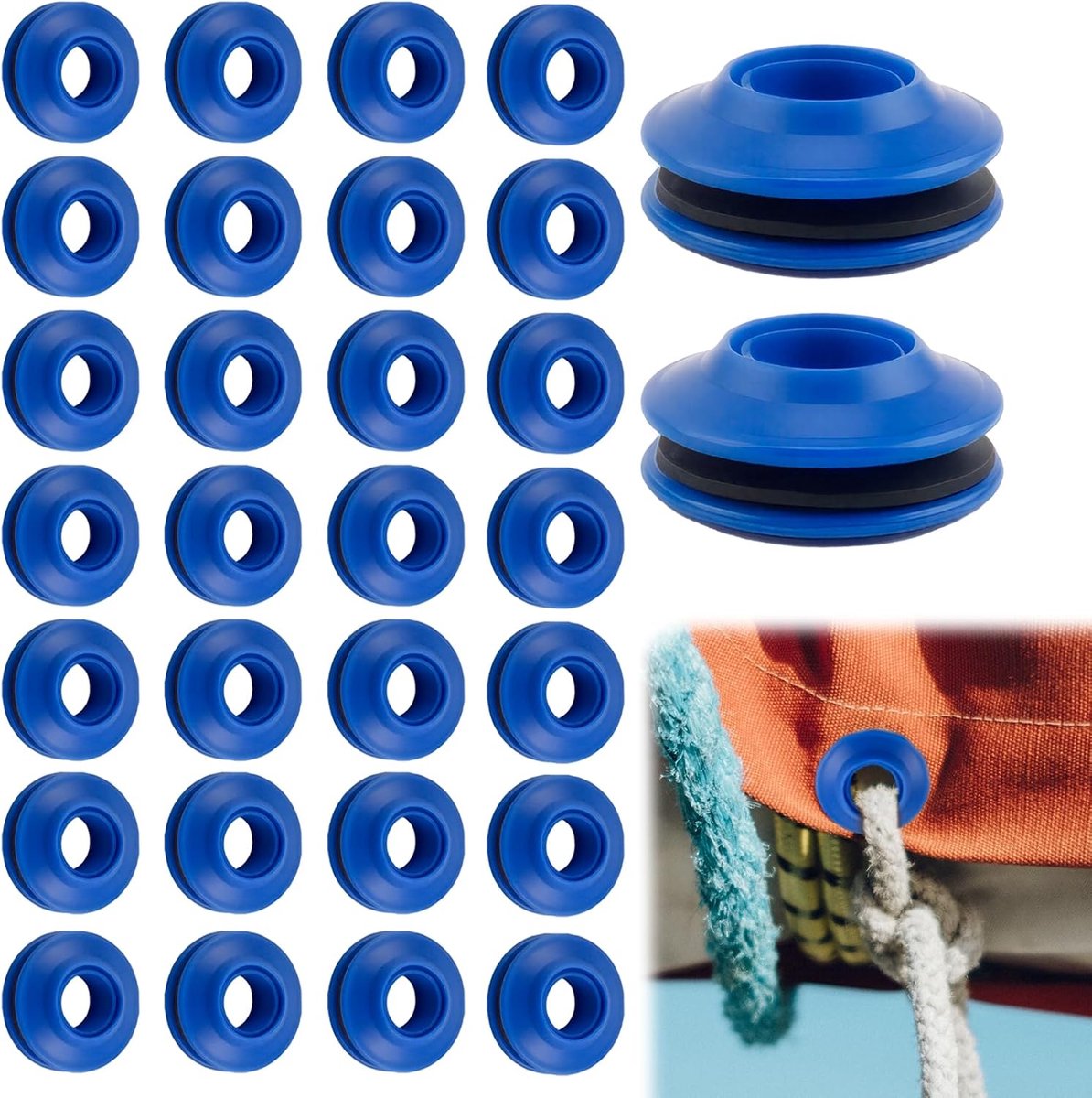 Kunststof ogen voor afdekzeil 28 x 28 mm - blauw - zeer sterk polypropyleen - eenvoudig te installeren - ShopVlot