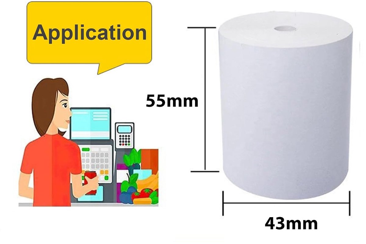 Thermisch Printerpapier 58 mm - 55 x 43 mm - 10 Rollen - USB en Bluetooth Compatibel voor iOS en Windows - Ideaal voor Kassabonnen en Verkooptransacties