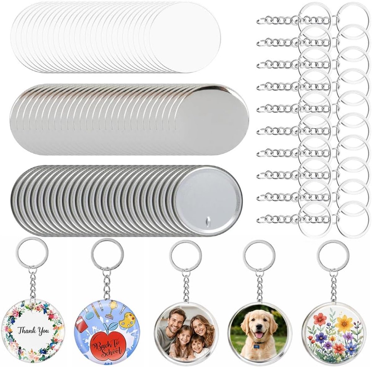 Buttonmachine accessoires 60 stuks - 58 mm button blanks set - metalen badges met achterkant - ideaal voor pin maken - ShopVlot